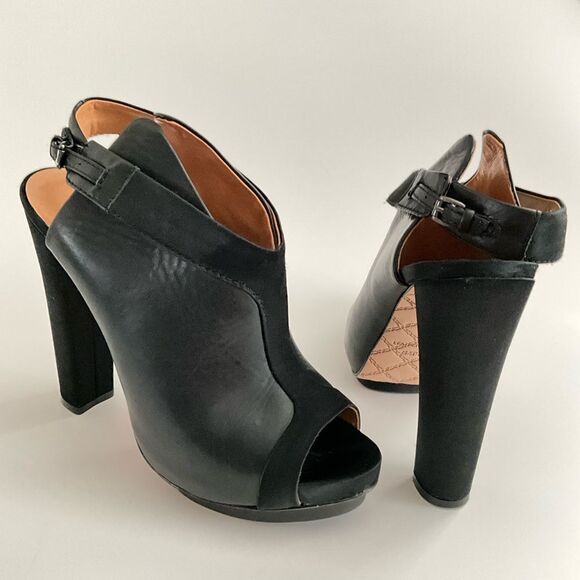 L.A.M.B. Gwen Stefani Soft Leather Platform Satin Trim Peep-toe Bootie Black 8.5 - Picture 3 of 12